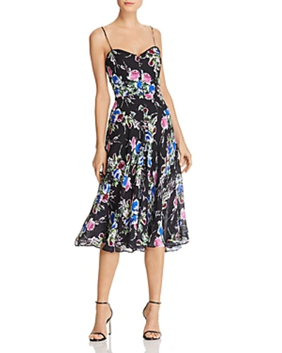 Shop Milly Emily Floral Silk Dress In Black