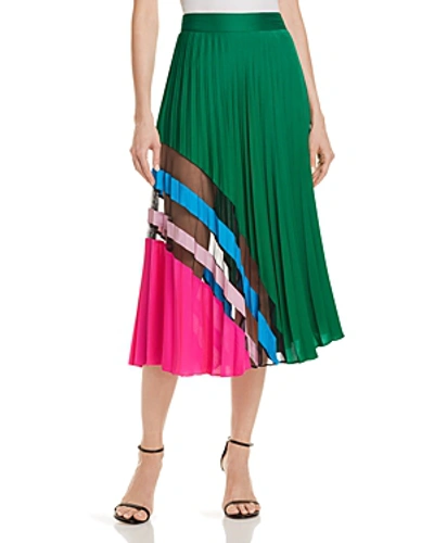 Shop Milly Pleated Silk Skirt In Emerald Multi