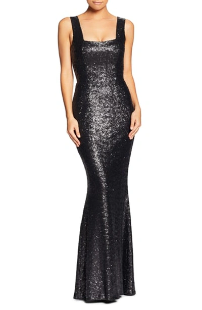 Dress the population top raven sequin gown