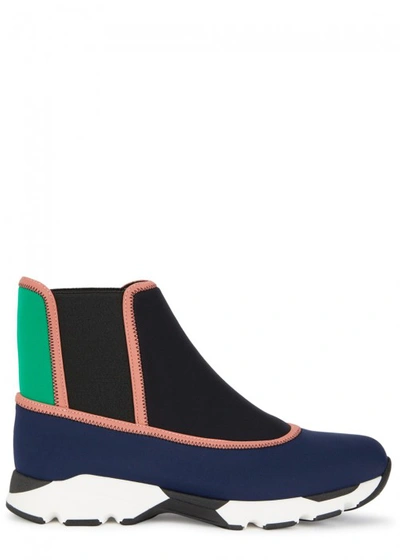 Shop Marni Multicoloured Neoprene Trainers In Navy