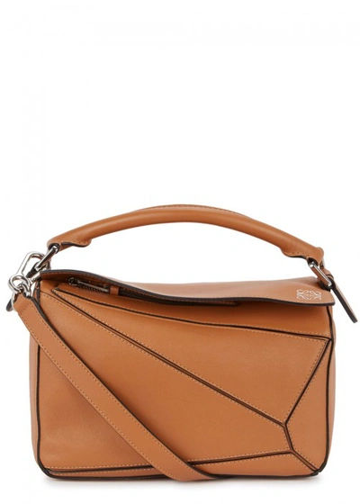 Shop Loewe Puzzle Small Brown Leather Tote In Tan