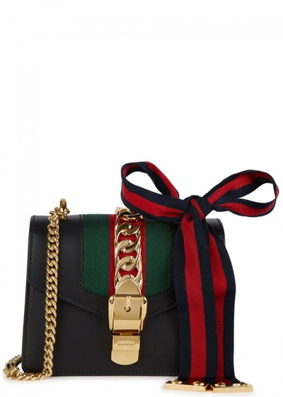 Shop Gucci Sylvie Mini Leather Shoulder Bag In Black
