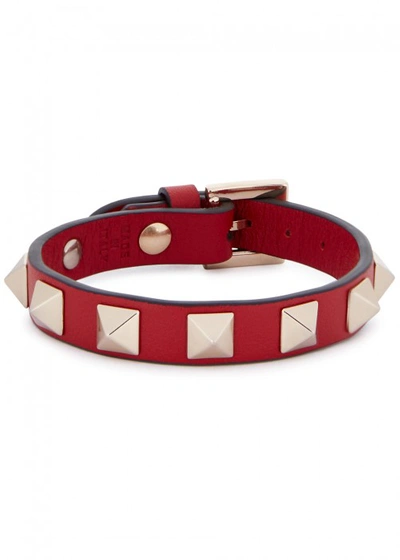 Shop Valentino Rockstud Red Leather Bracelet