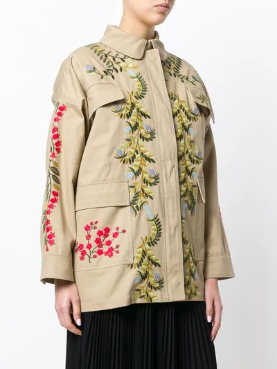 Shop Red Valentino Embroidered Floral Cargo Jacket In Neutrals