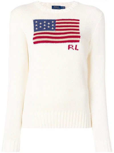 Shop Polo Ralph Lauren American Flag Jumper In Neutrals