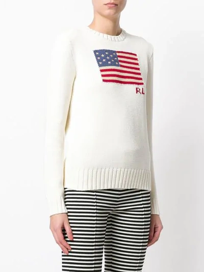 Shop Polo Ralph Lauren American Flag Jumper In Neutrals