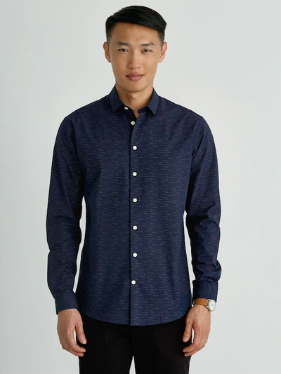 Shop Frank + Oak Multi-line Cotton-poplin Shirt In Navy