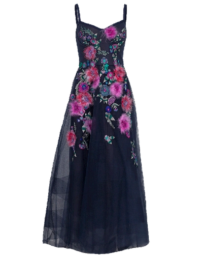 Shop Marchesa Notte High Low Corseted Gown In Navy