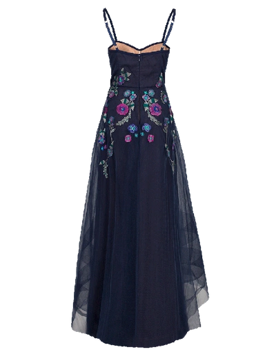 Shop Marchesa Notte High Low Corseted Gown In Navy