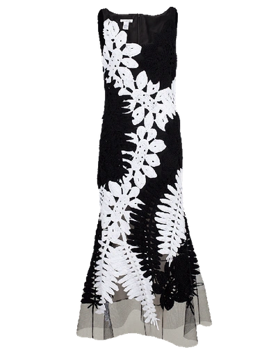 Shop Oscar De La Renta Crochet Dress In Blk-wht