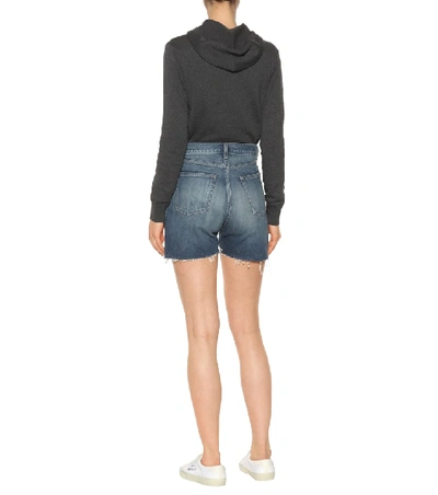 Shop Saint Laurent Frayed Denim Shorts In Blue