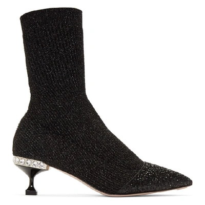 Shop Miu Miu Black Glitter Sock Boots In 002 Black