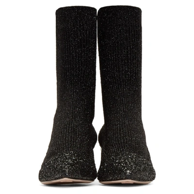 Shop Miu Miu Black Glitter Sock Boots In 002 Black