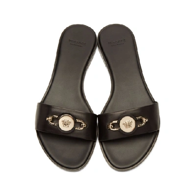 Shop Versace Black Leather Medusa Sandals In Dnnoc Black
