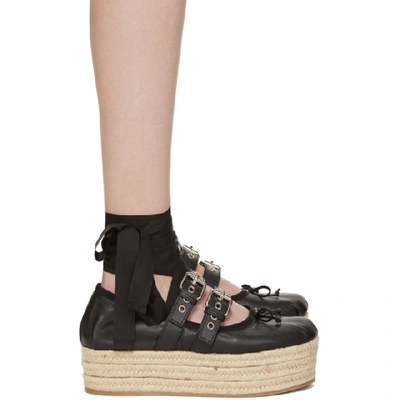 Black Double Bands Platform Ballerina Espadrilles