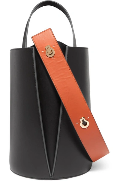 Shop Danse Lente Lorna Mini Two-tone Leather Bucket Bag In Black