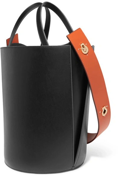 Shop Danse Lente Lorna Mini Two-tone Leather Bucket Bag In Black