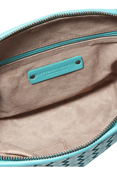 Shop Bottega Veneta Nodini Small Intrecciato Leather Shoulder Bag In Turquoise