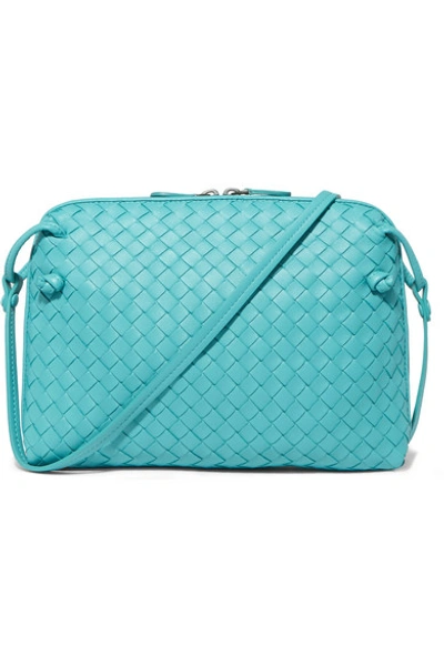 Shop Bottega Veneta Nodini Small Intrecciato Leather Shoulder Bag In Turquoise