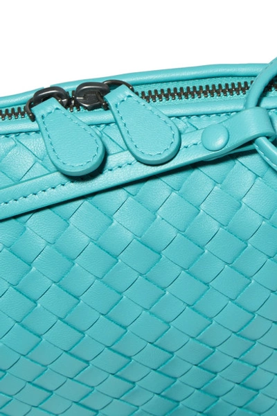 Shop Bottega Veneta Nodini Small Intrecciato Leather Shoulder Bag In Turquoise