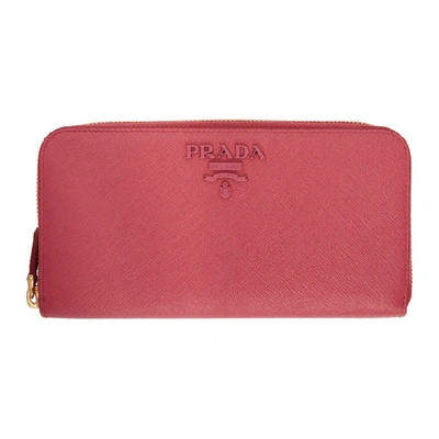 Shop Prada Pink Saffiano Zip Around Wallet