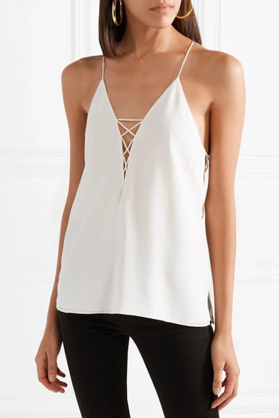 Shop Cami Nyc Blake Lace-up Silk-charmeuse Camisole In White