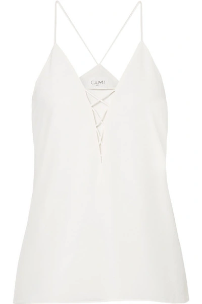 Shop Cami Nyc Blake Lace-up Silk-charmeuse Camisole In White