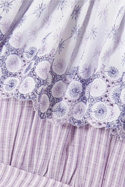 Shop Gül Hürgel Off-the-shoulder Broderie Anglaise-trimmed Striped Linen Dress In Lavender