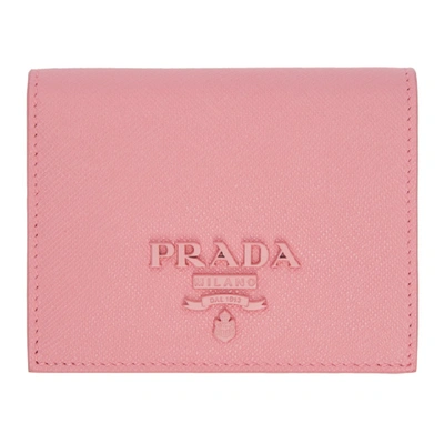 Shop Prada Pink Logo Foldover Wallet