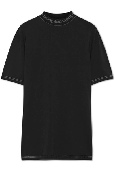 Shop Acne Studios Gojina Oversized Intarsia-trimmed Cotton-jersey T-shirt In Black