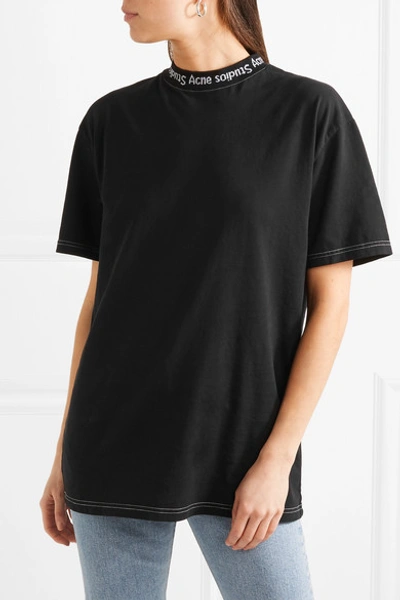 Shop Acne Studios Gojina Oversized Intarsia-trimmed Cotton-jersey T-shirt In Black