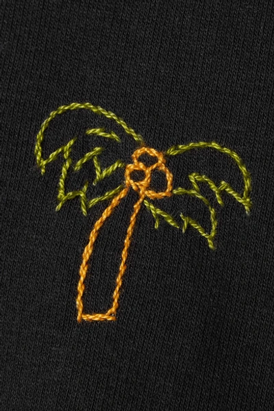 Shop Yeah Right Nyc Palm Tree Embroidered Cotton-blend Hooded Top In Black