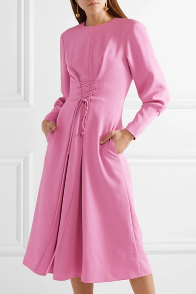 Shop Tibi Lace-up Crepe Midi Dress In Pink