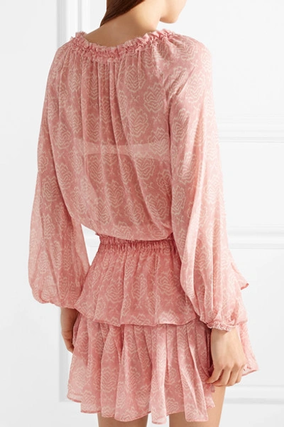 Shop Loveshackfancy Ruffled Printed Silk-georgette Mini Dress In X Small