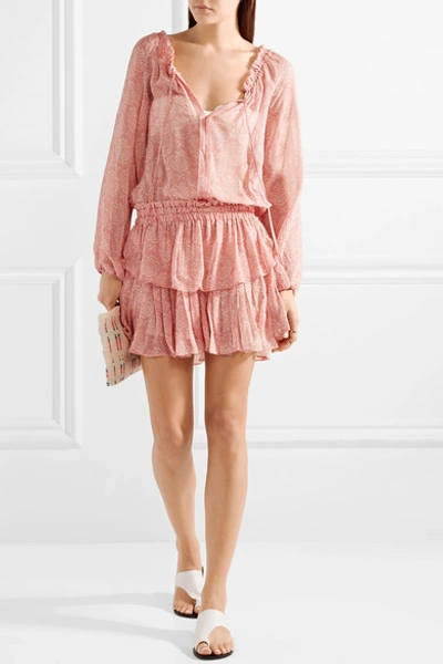 Shop Loveshackfancy Ruffled Printed Silk-georgette Mini Dress In X Small