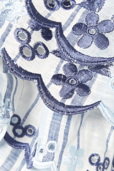 Shop Gül Hürgel Broderie Anglaise-trimmed Ruffled Linen Midi Dress In Blue