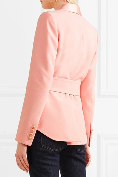Shop Balmain Belted Double-breasted Crepe Blazer In Baby Pink