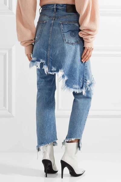 Shop R13 Double Classic Distressed Mid-rise Straight-leg Jeans In Mid Denim