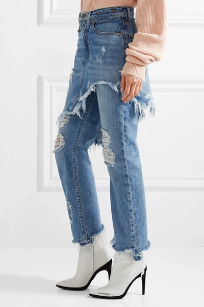 Shop R13 Double Classic Distressed Mid-rise Straight-leg Jeans In Mid Denim