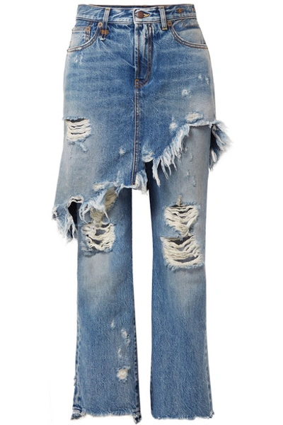 Shop R13 Double Classic Distressed Mid-rise Straight-leg Jeans In Mid Denim