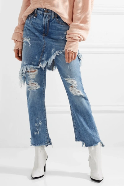 Shop R13 Double Classic Distressed Mid-rise Straight-leg Jeans In Mid Denim