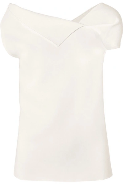 Shop Roland Mouret Raywell Asymmetric Wool-crepe Top In White