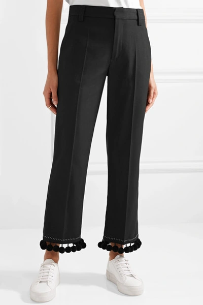Shop Marc Jacobs Pompom-embellished Crepe Straight-leg Pants In Black