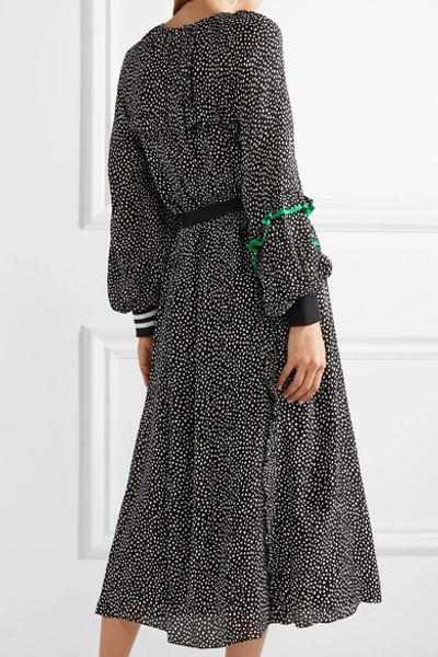 Shop Tibi Martine Silk-trimmed Polka-dot Crepe Midi Dress In Black