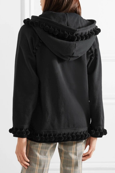 Shop Marc Jacobs Pompom-embellished Cotton-terry Hooded Top In Black