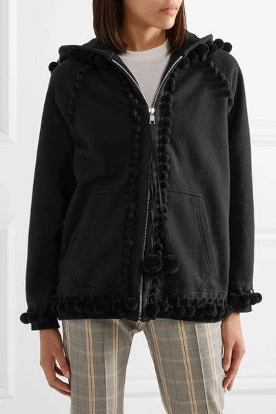 Shop Marc Jacobs Pompom-embellished Cotton-terry Hooded Top In Black