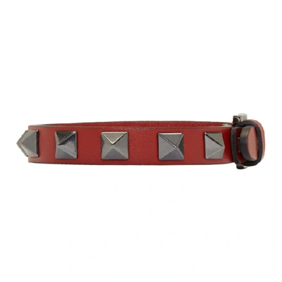 Shop Valentino Red  Garavani Single Wrap Rockstud Bracelet In 0ro Red