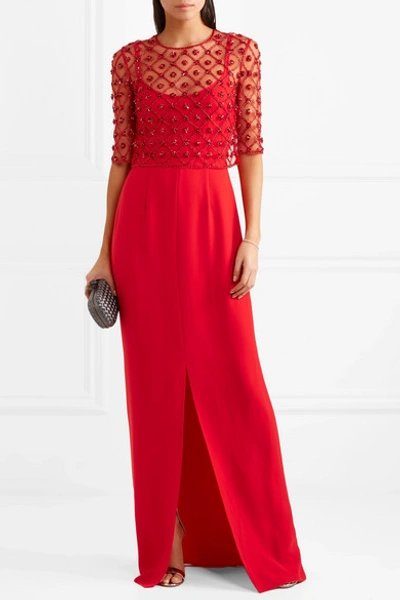 Shop Jenny Packham Crepe Gown In Red