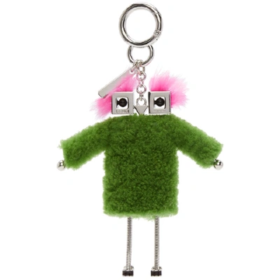 Shop Fendi Green Shearling Teen Witch Charm Keychain