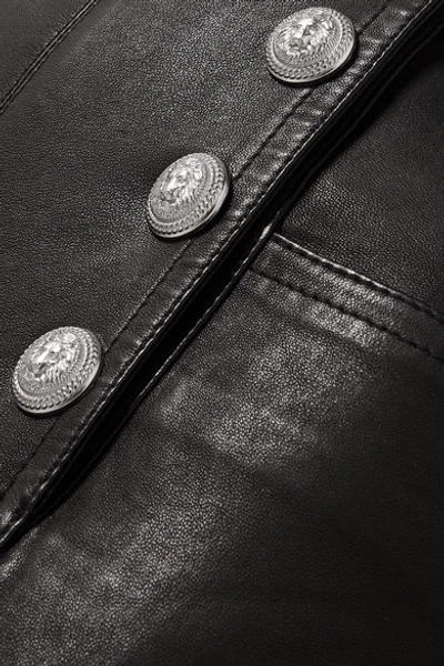 Shop Balmain Button-embellished Leather Skinny Pants In Black